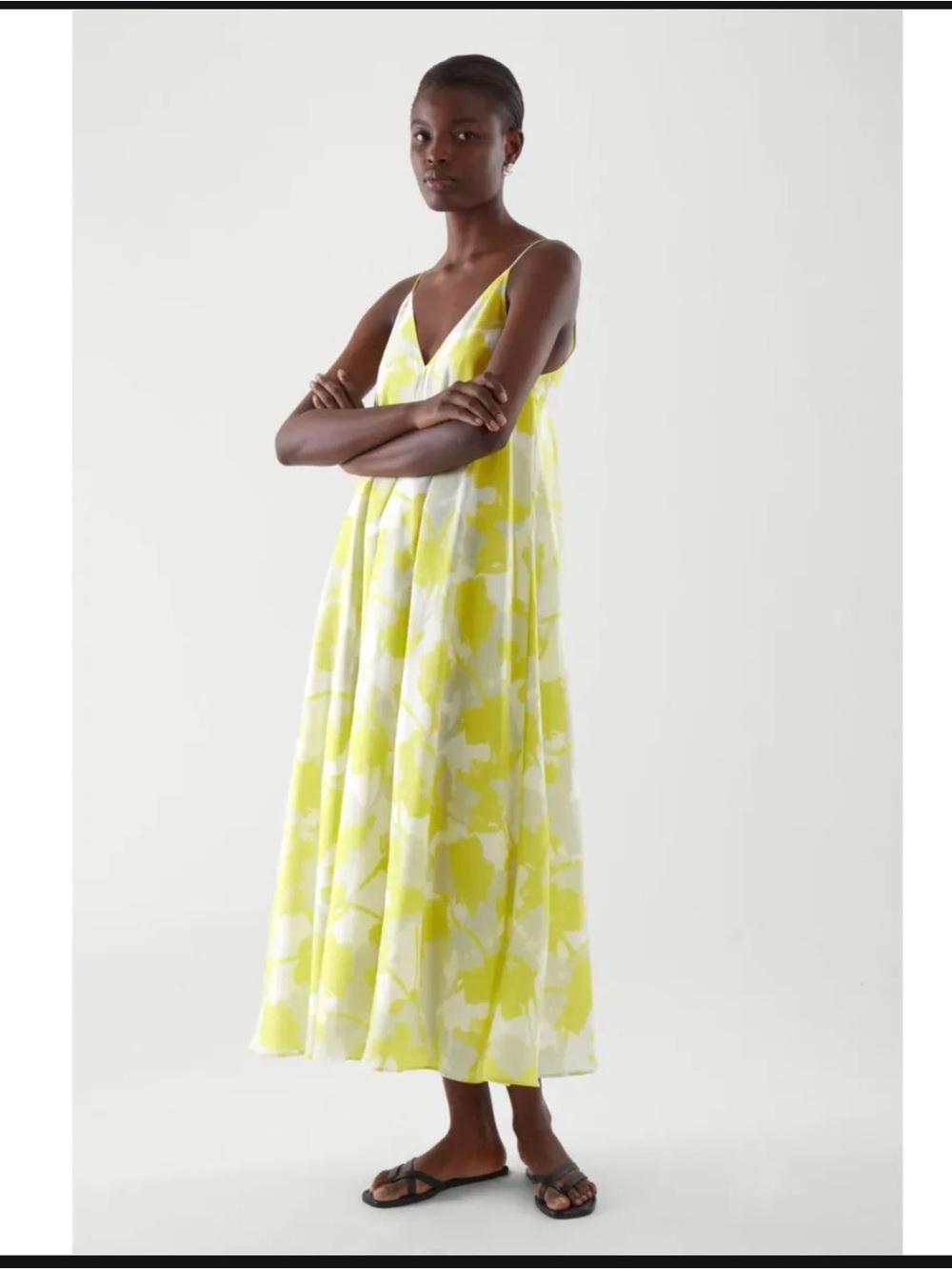 COS LONG SLIP MIDI DRESS YELLOW PRINT SIZE 12
